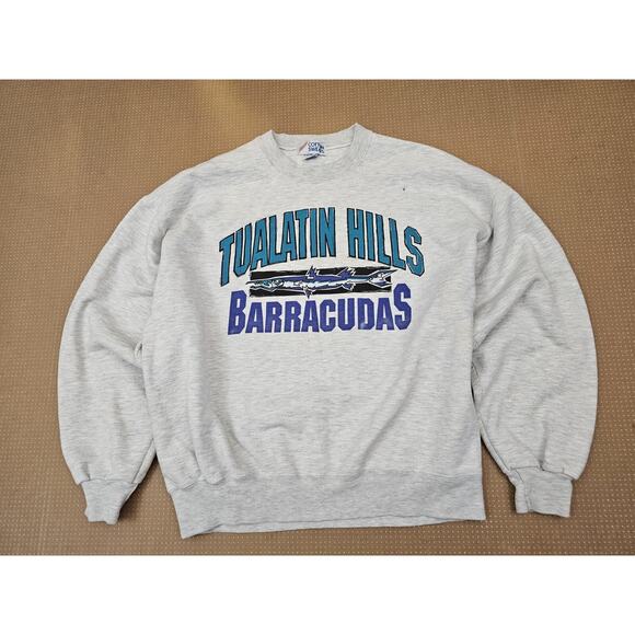 VTG 90s Jerzees Super Sweats BARRACUDAS Graphic Gray Sweatshirt Large USA Made - Picture 5 of 9